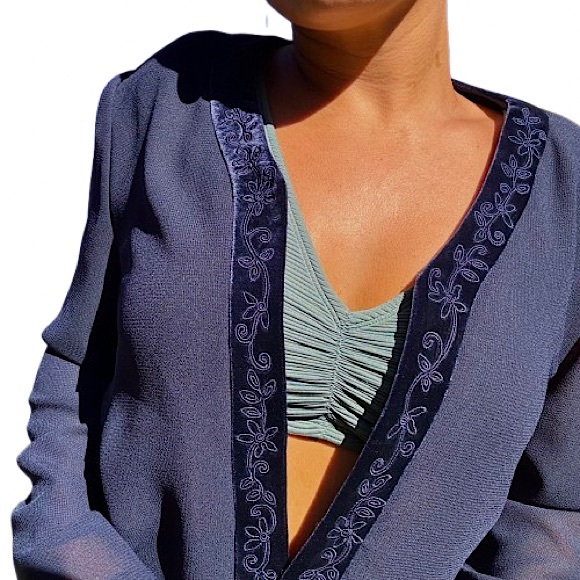 {cynthia howie} VTG Open-Front Sheer Blazer — Size 10, Navy Blue - Picture 4 of 16